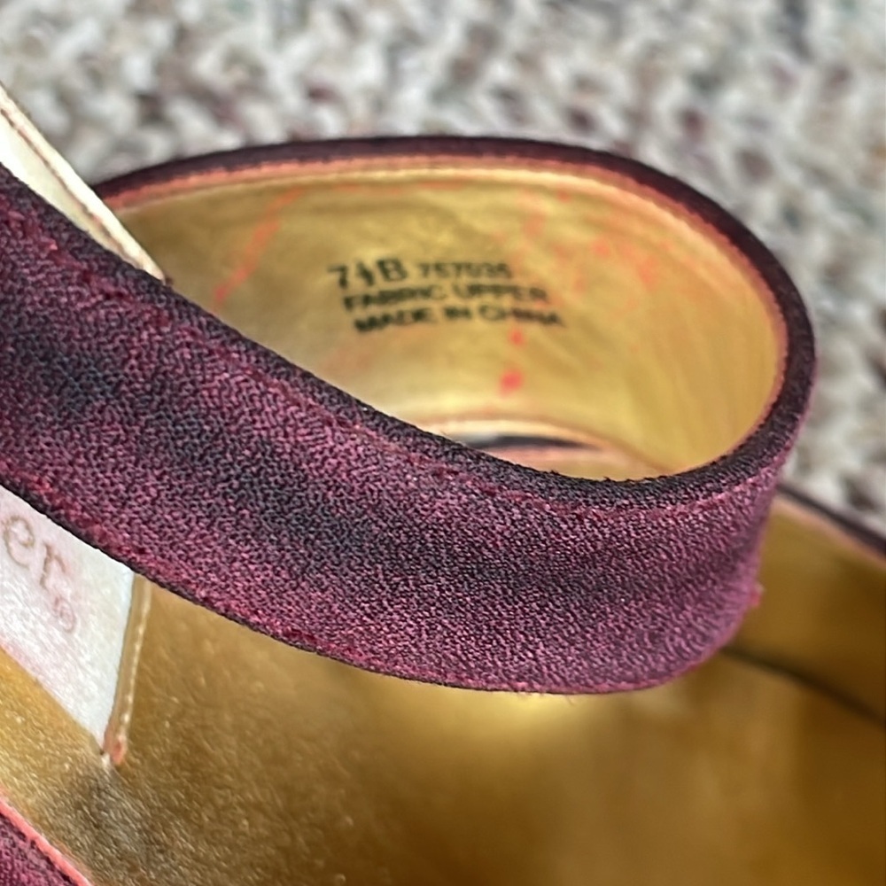Silver Slipper Burgundy Satin Like Dressy Heels - Picture 2 of 7